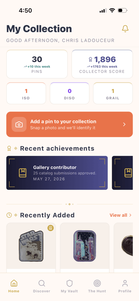 Pinporium: My Collection home screen with pins, value, and collection stats